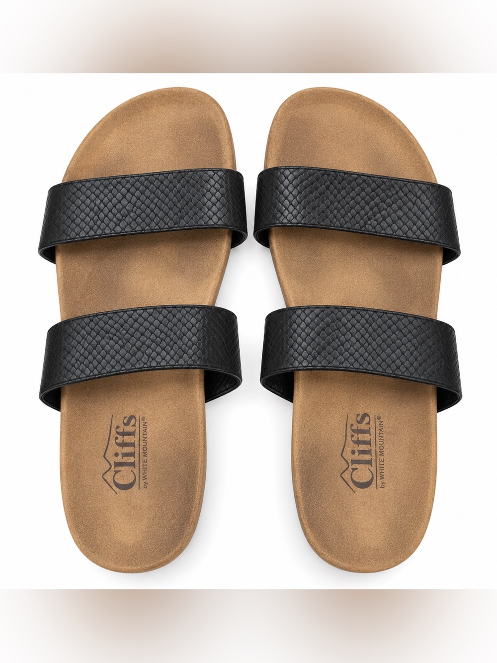 Cliffs by White Mountain Black Snake Double Strap Comfort Slide Sandals